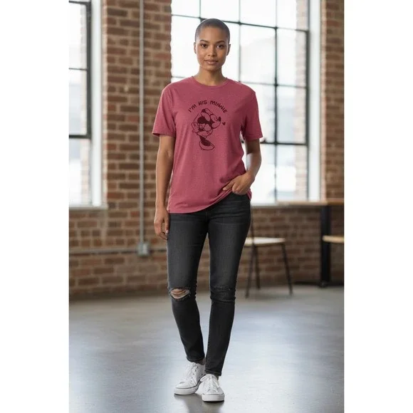 Gildan Women's M Medium I'm His Minnie Mouse‎ Graphic T-Shirt Rose Short Sleeve - Picture 8 of 13